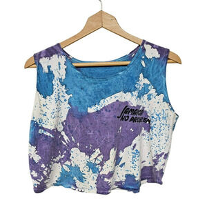 Vtg 90s Jamaican No Problem Cropped Tank Top L Beach Vacation Splatter Grunge